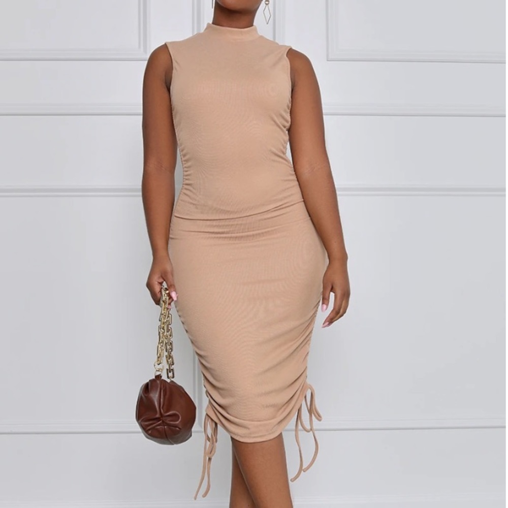 Nude Bodycon Midi Dress